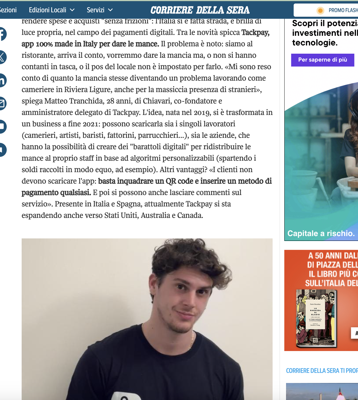 Corriere della Sera TackPay Tranchida Matteo